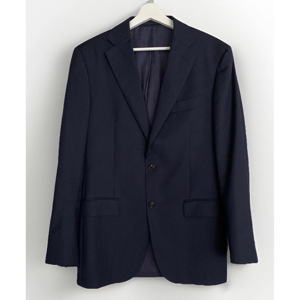 SuitSupply - Blazer Men Italian 40L Navy Blue Pinstripe Surgeon Cuff Vitale 110s